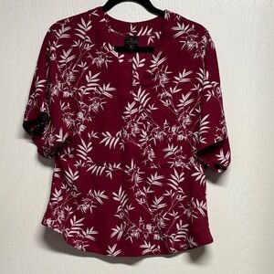 Worthington Maroon and White Leaf Print Blouse